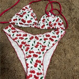 SHEIN Cherry Print Bikini - Red and White